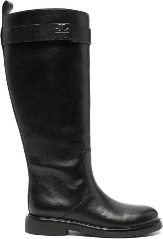 Tory Burch Double T leather knee boots Black