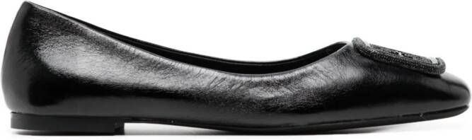 Tory Burch Gerogia Pavé leather ballerina shoes Black