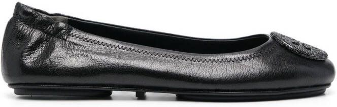 Tory Burch logo-plaque leather ballerina pumps Black