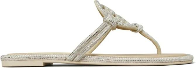 Tory Burch Miller crystal-embellished flip flips Silver