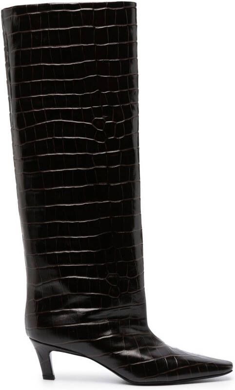 TOTEME crocodile-embossed knee-high boots Brown