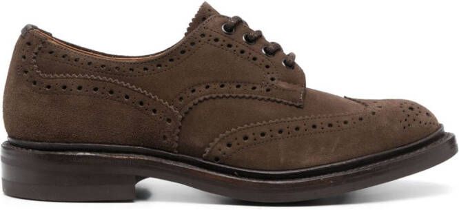 Tricker's brogue-detail suede Derby shoes Brown