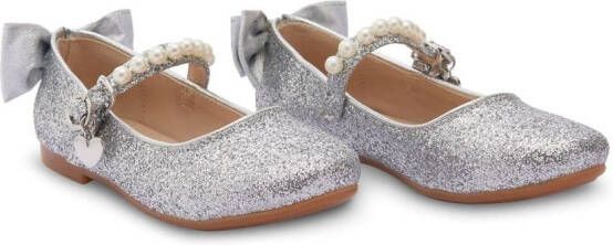 Tulleen bow-detail ballerina shoes Silver