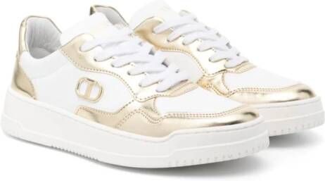 TWINSET Kids logo-plaque leather sneakers White