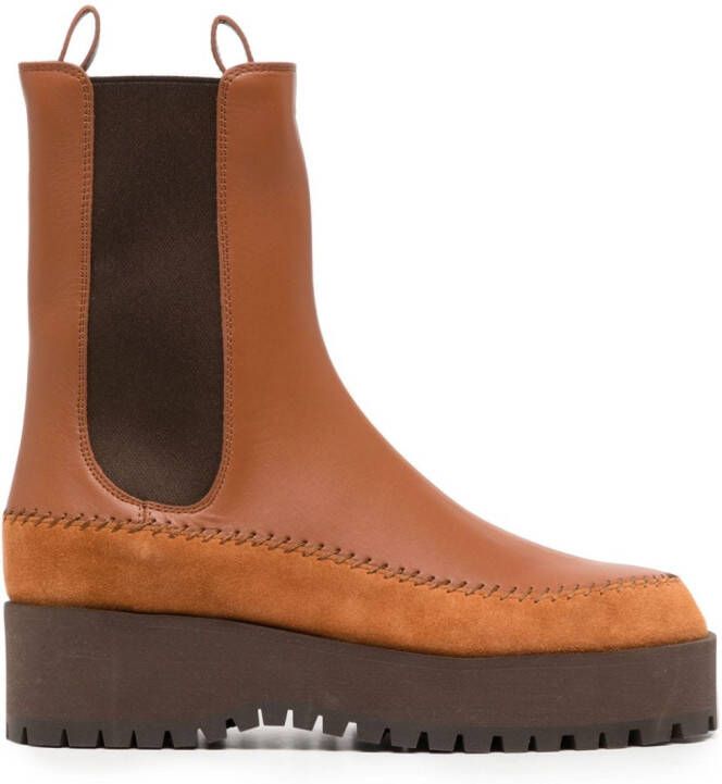 Ulla Johnson Jodie whipstitch-trim leather chelsea boots Brown