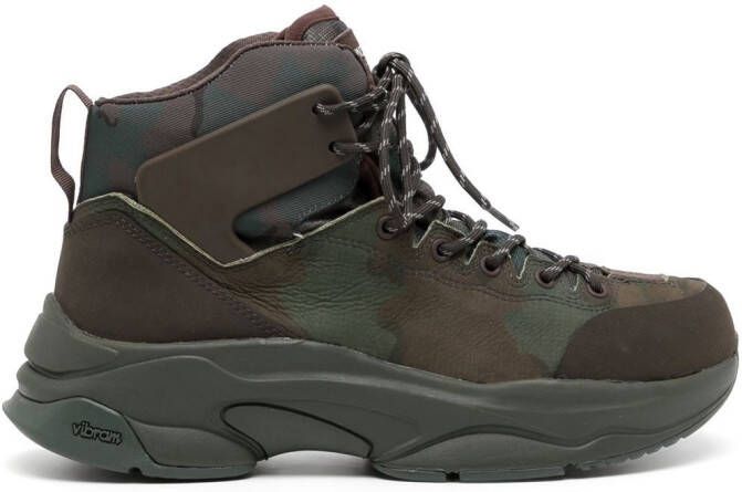 Undercover camouflage-print lace-up boots Brown