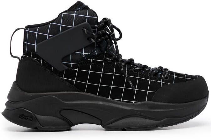 Undercover lace-up checked ankle boots Black