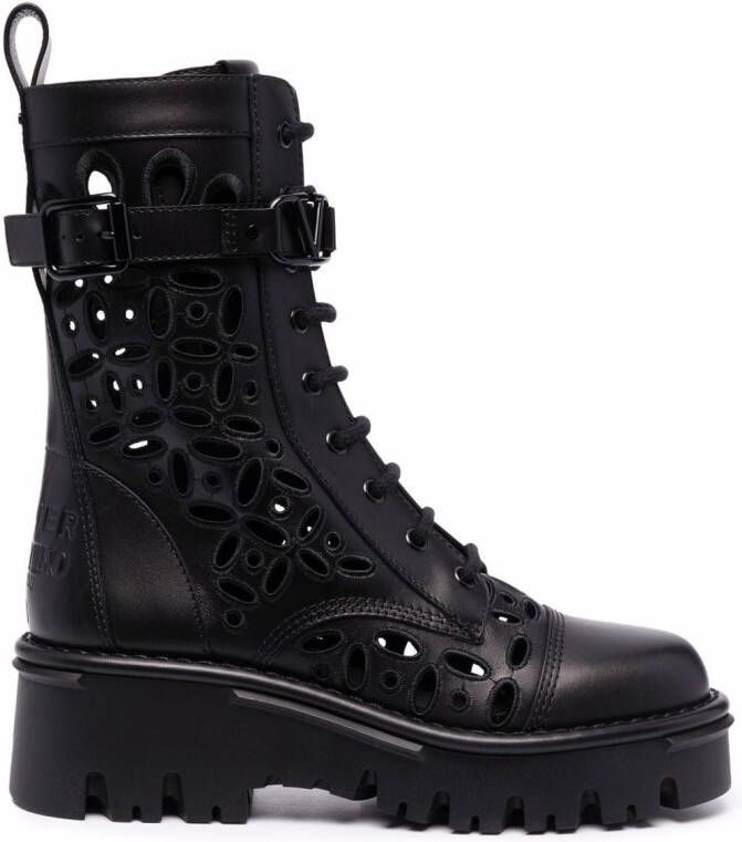 Valentino Garavani laser-cut combat boots Black