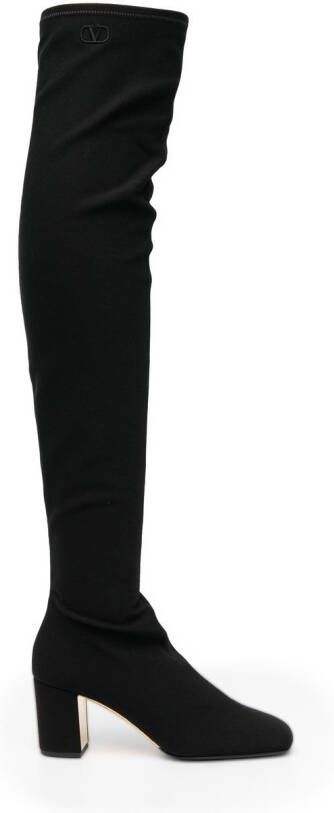 Valentino Garavani logo-embroidered over-the-knee boots Black