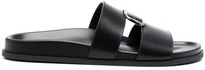 Valentino Garavani logo-plaque calf leather sandals Black