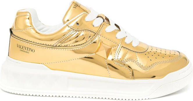 Valentino Garavani One Stud mirror-finish sneakers Gold