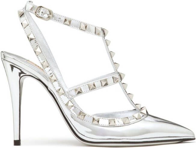 Valentino Garavani 100mm Rockstud mirrored pumps Silver