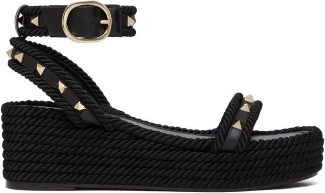 Valentino Garavani 45mm Rockstud flatform sandals Black