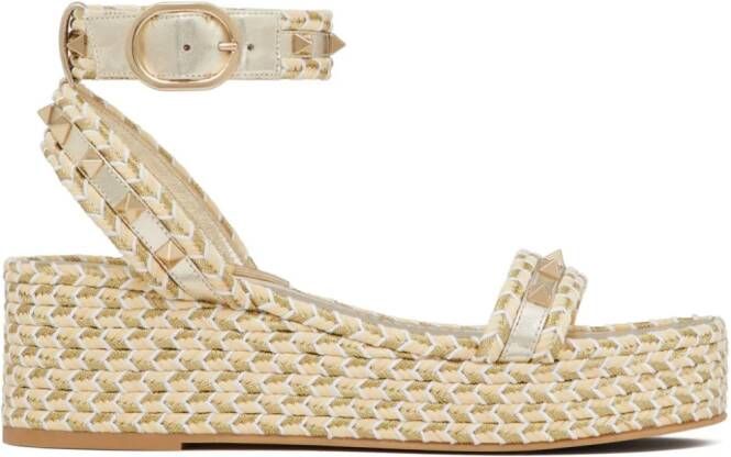 Valentino Garavani 45mm Rockstud flatform sandals Neutrals