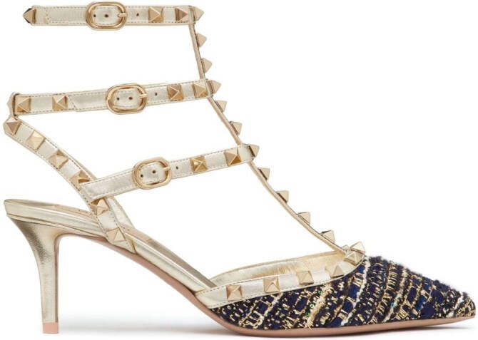 Valentino Garavani 65mm Rockstud tweed pumps Blue