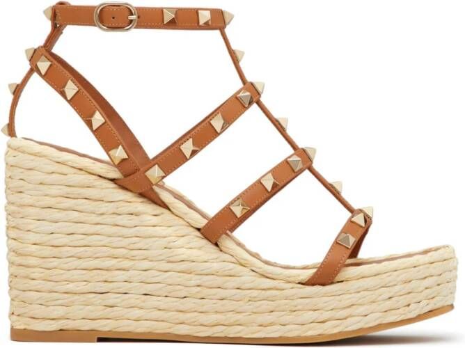 Valentino Garavani 95mm Rockstud wedge sandals Brown