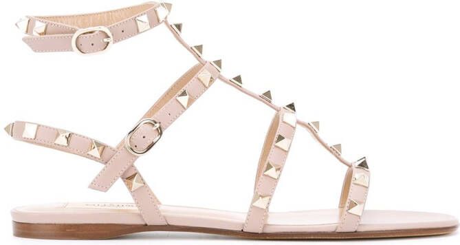 Valentino Garavani Rockstud ankle-strap flat sandals Neutrals