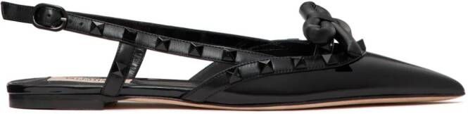Valentino Garavani Rockstud Bow slingback ballerina shoes Black