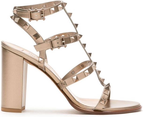 Valentino Garavani 90mm Rockstud metallic sandals Gold