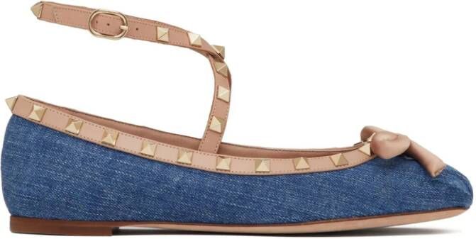 Valentino Garavani Rockstud denim ballerina shoes Blue