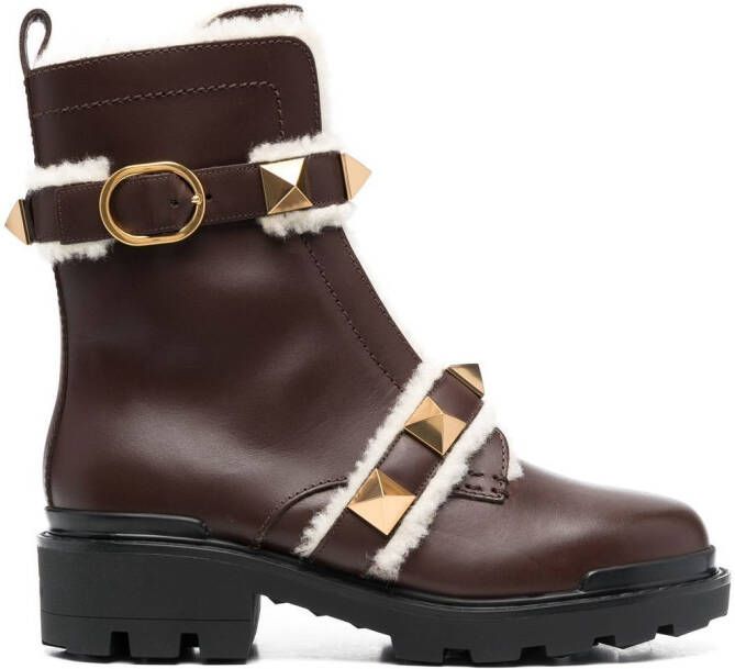 Valentino Garavani Rockstud-embellished biker boots Brown