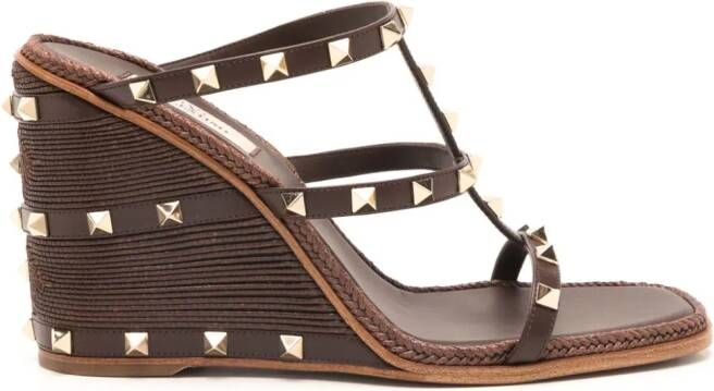 Valentino Garavani Rockstud-embellished wedge sandals Brown