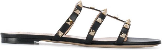 Valentino Garavani Rockstud flat leather sandals Black