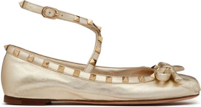 Valentino Garavani Rockstud leather ballerina shoes Gold