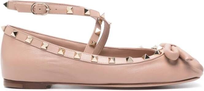 Valentino Garavani Rockstud leather ballerina shoes Pink
