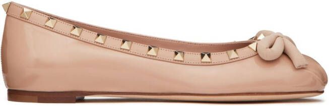 Valentino Garavani Rockstud patent-leather ballerina shoes Pink