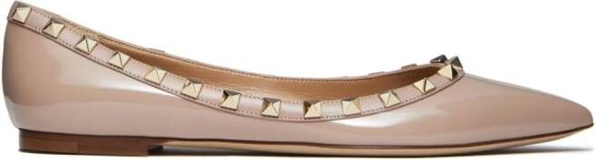 Valentino Garavani Rockstud patent leather ballerina shoes Pink