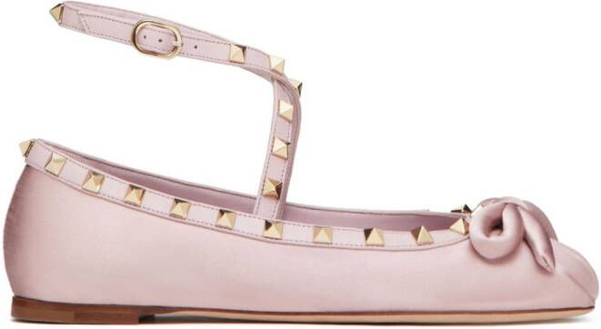 Valentino Garavani Rockstud satin ballerina shoes Pink