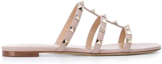 Valentino Garavani Rockstud flat leather sandals Neutrals