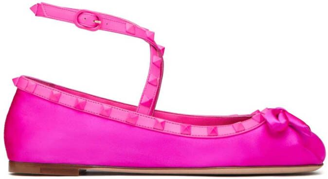Valentino Garavani Rockstud satin ballerina shoes Pink
