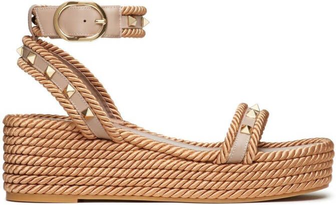 Valentino Garavani 45mm Rockstud flatform sandals Neutrals