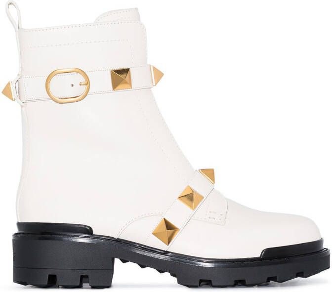 Valentino Garavani Roman Stud biker boots White