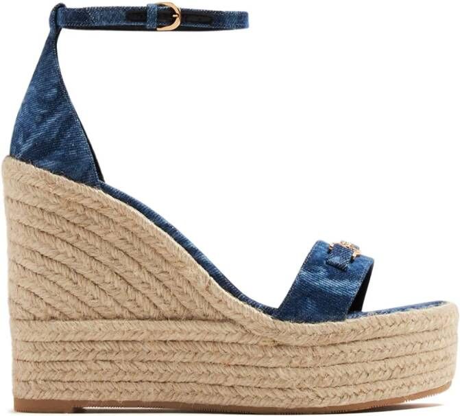 Versace 120mm Barocco-denim espadrilles Blue