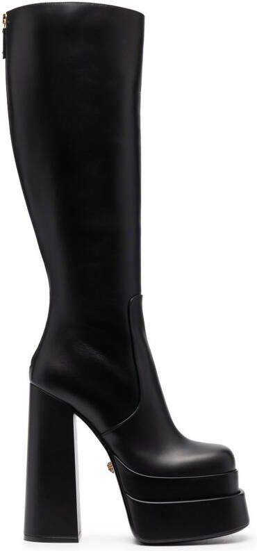 Versace high-heel leather boots Black