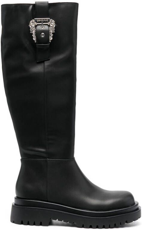 Versace Jeans Couture baroque-buckle knee-high boots Black