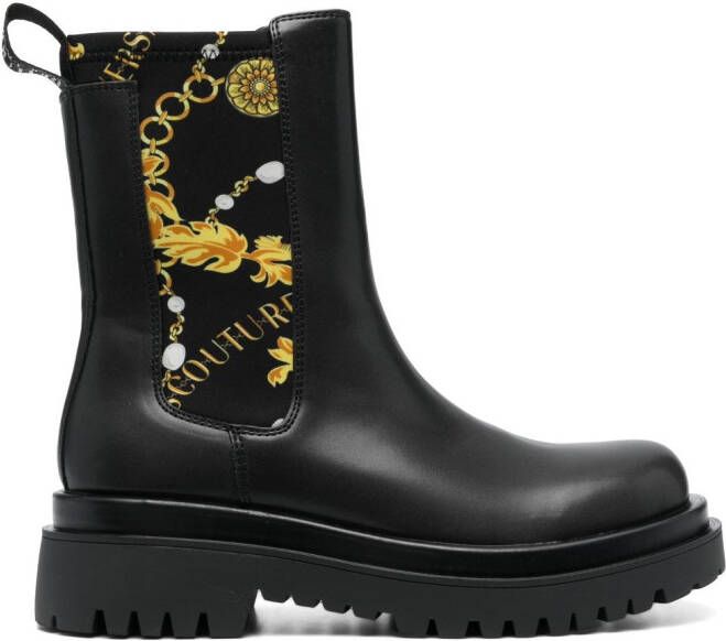 Versace Jeans Couture Baroque-print ankle boots Black