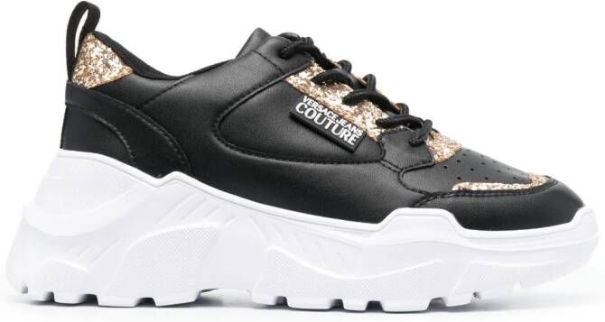 Versace Jeans Couture logo-patch glitter-detailing sneakers Black