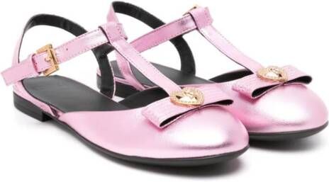 Versace Kids Alia metallic leather ballerina shoes Pink