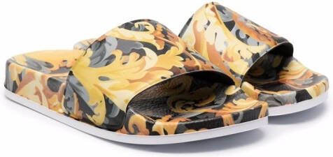Versace Kids baroque-print slides Gold