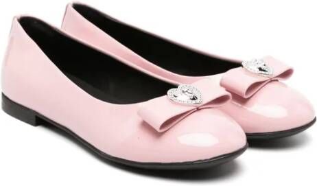 Versace Kids bow-detail leather ballerina shoes Pink