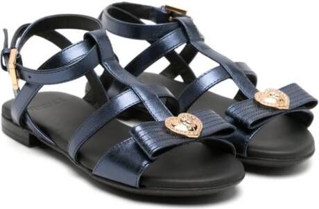 Versace Kids bow metallic leather sandals Blue