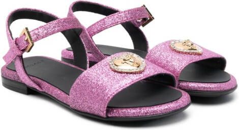 Versace Kids Crystal Hearts glitter leather sandals Pink