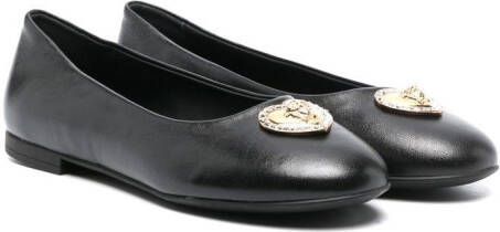 Versace Kids Heart Medusa crystal-embellished ballerina shoes Black