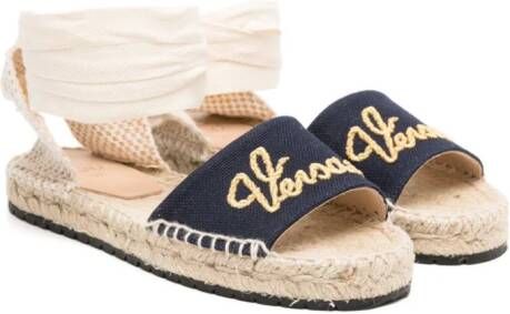 Versace Kids logo-embroidered canvas espadrilles Blue