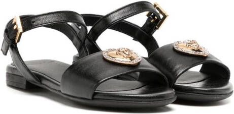 Versace Kids logo-plaque leather sandals Black