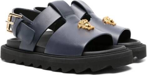 Versace Kids Medusa-plaque leather sandals Blue
